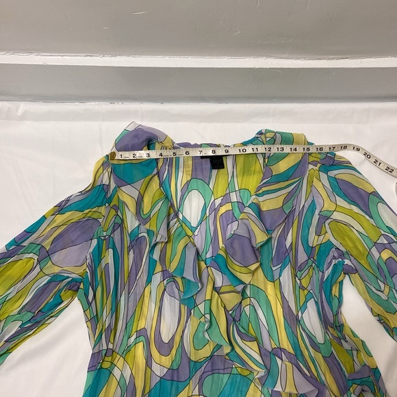 ASHLEY STEWART WOMEN’S SWIRL,PRINTED,PLEATED,WRAPPED,CHIFFON TOP. SIZE-16 - Picture 3 of 12